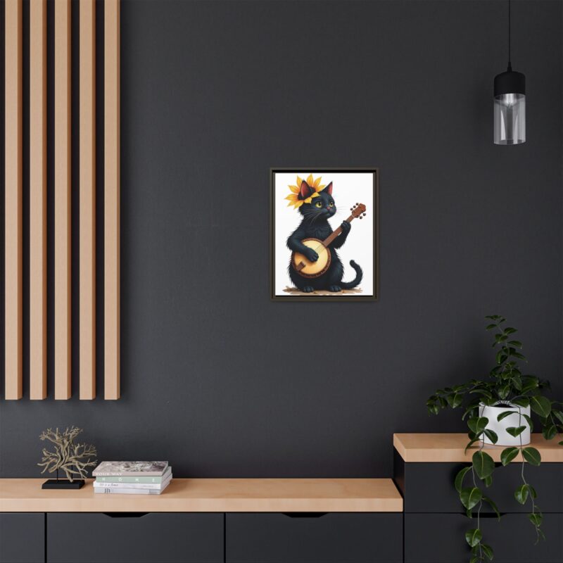 Wall Art - Black Cat Playing Banjo with Sunflower Matte Canvas Framed - Image 65