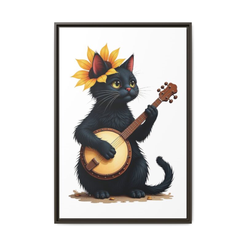 Wall Art - Black Cat Playing Banjo with Sunflower Matte Canvas Framed - Image 98