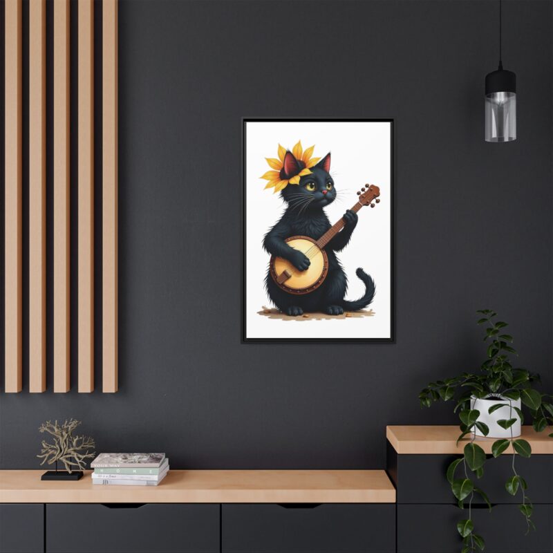 Wall Art - Black Cat Playing Banjo with Sunflower Matte Canvas Framed - Image 33