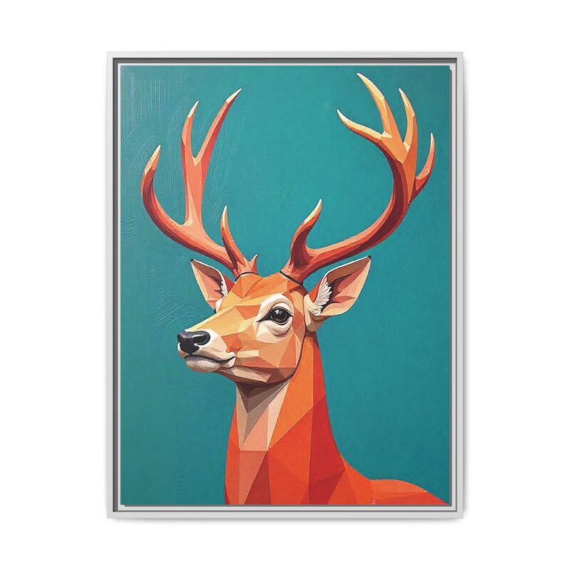 Canvas Art - Low-Poly Deer in Orange, Red, and Pink on Teal Blue Background - Image 74