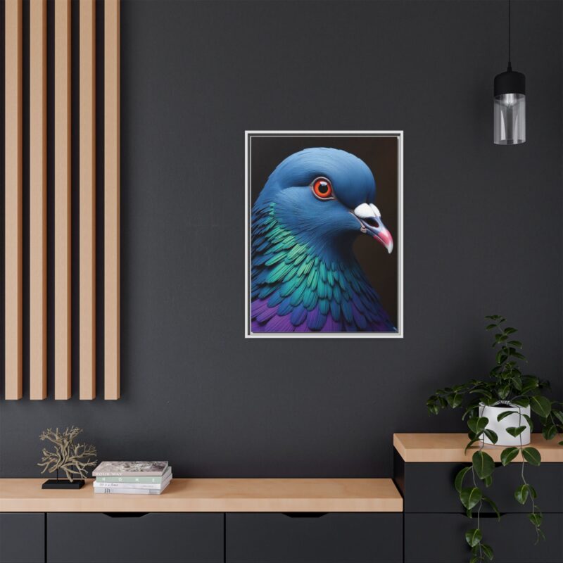 Canvas Print featuring a close-up portrait of a colorful pigeon - Image 80