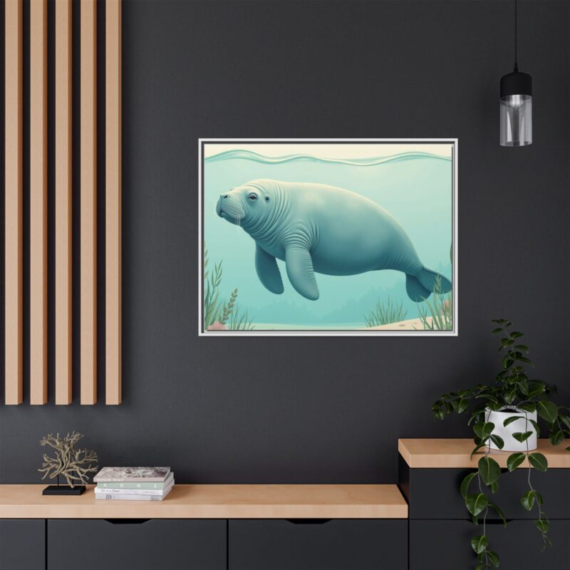 Gentle Giant Florida canvas prints featuring a peaceful manatee swimming through the water. - Image 112