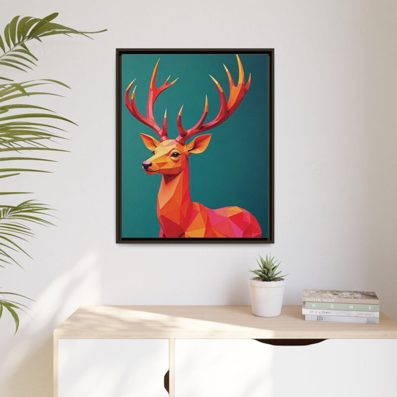 Canvas Art Print - Low-Poly Deer in Warm Tones on Teal Blue Background - Image 91