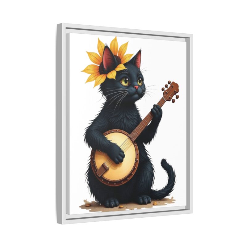 Wall Art - Black Cat Playing Banjo with Sunflower Matte Canvas Framed - Image 71