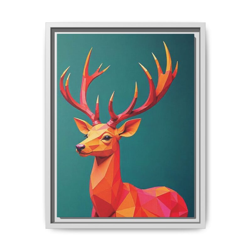 Canvas Art Print - Low-Poly Deer in Warm Tones on Teal Blue Background - Image 49