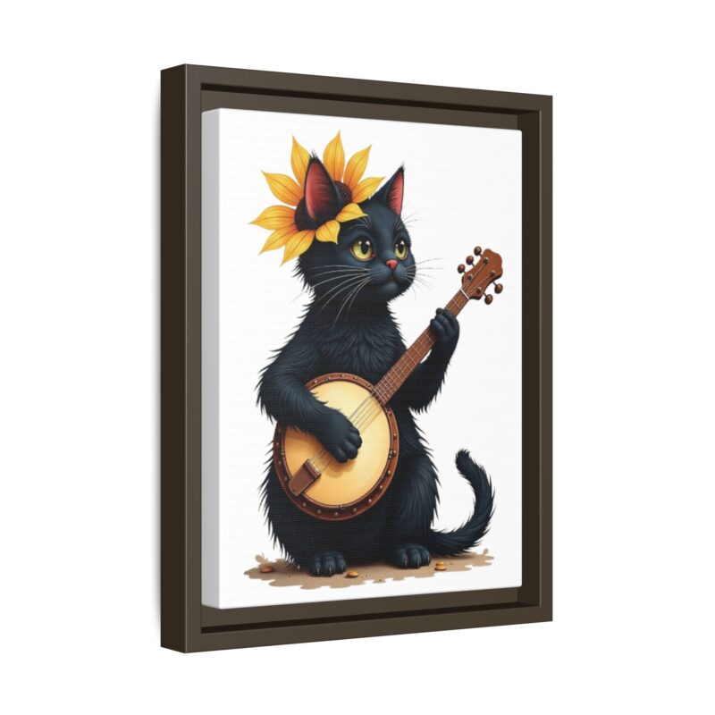 Wall Art - Black Cat Playing Banjo with Sunflower Matte Canvas Framed - Image 43