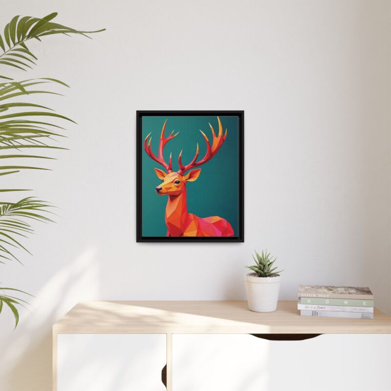 Canvas Art Print - Low-Poly Deer in Warm Tones on Teal Blue Background - Image 19