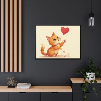 Canvas Print Wall Art - Cartoon Cat Paw Reaching Heart