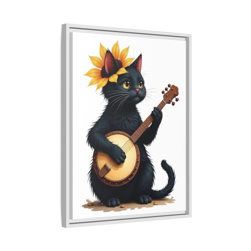 Wall Art - Black Cat Playing Banjo with Sunflower Matte Canvas Framed - Image 79