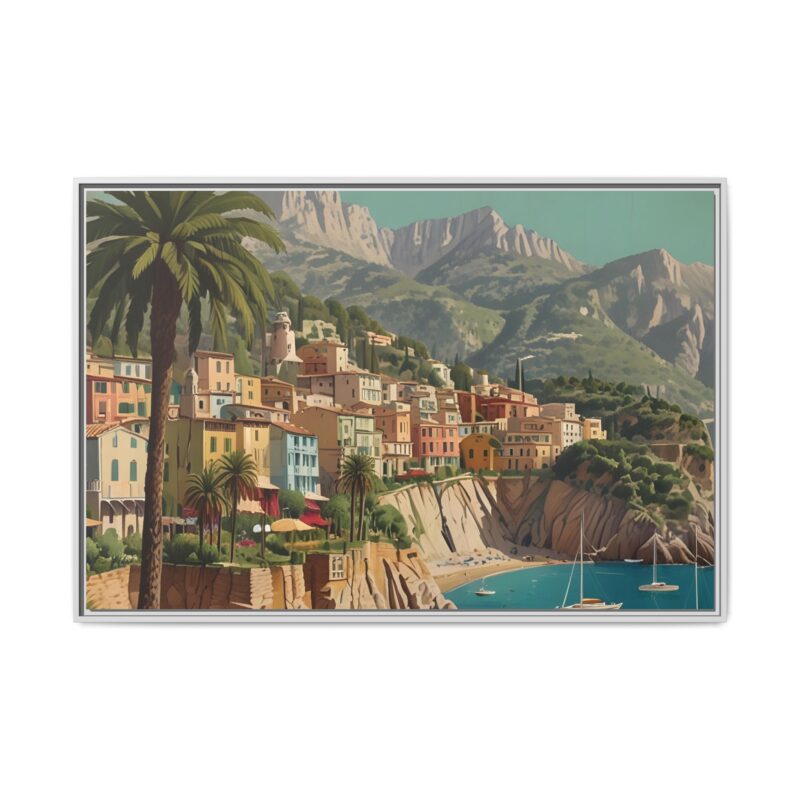 Canvas art of Sun-Drenched Italian Riviera Poster with Sailboats and Palm Trees - Image 118