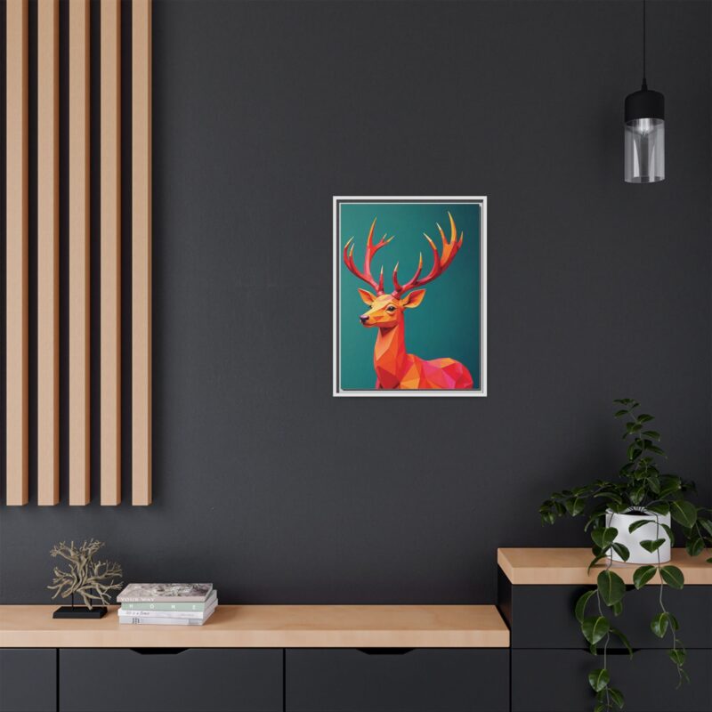 Canvas Art Print - Low-Poly Deer in Warm Tones on Teal Blue Background - Image 68