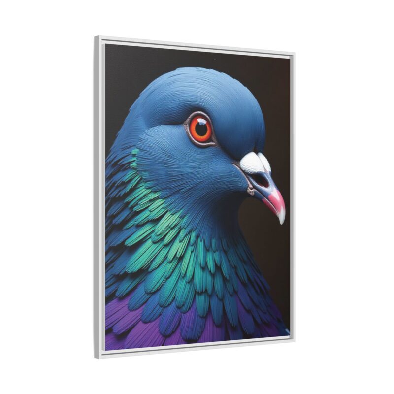 Canvas Print featuring a close-up portrait of a colorful pigeon - Image 87