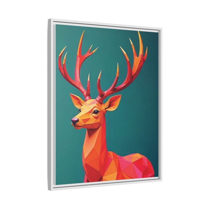 Canvas Art Print - Low-Poly Deer in Warm Tones on Teal Blue Background - Image 94