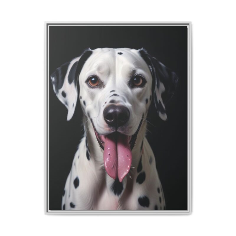 Canvas Art print features a detailed oil painting of a Dalmatian dog with a playful pink tongue sticking out - Image 86