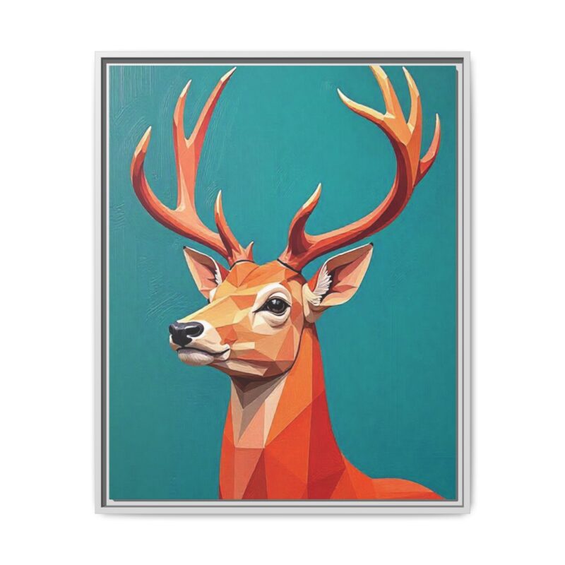 Canvas Art - Low-Poly Deer in Orange, Red, and Pink on Teal Blue Background - Image 94