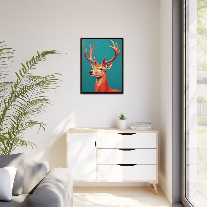 Canvas Art - Low-Poly Deer in Orange, Red, and Pink on Teal Blue Background - Image 69