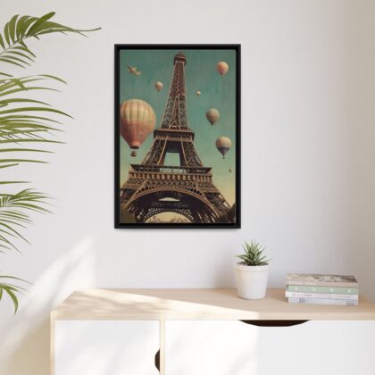 Vintage Paris Travel Canvas art with Hot Air Balloons and Street Lamps