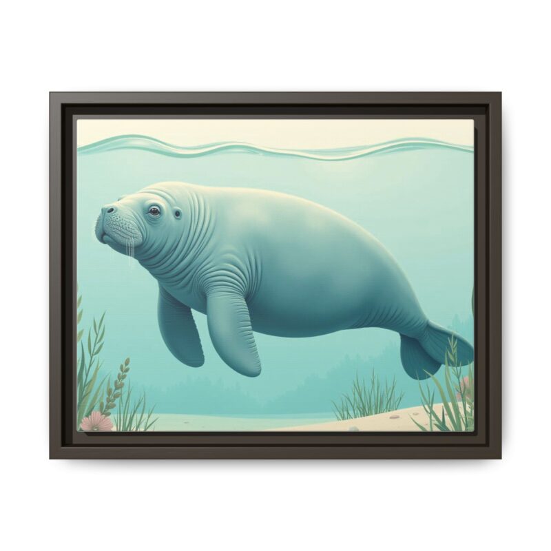 Gentle Giant Florida canvas prints featuring a peaceful manatee swimming through the water. - Image 49