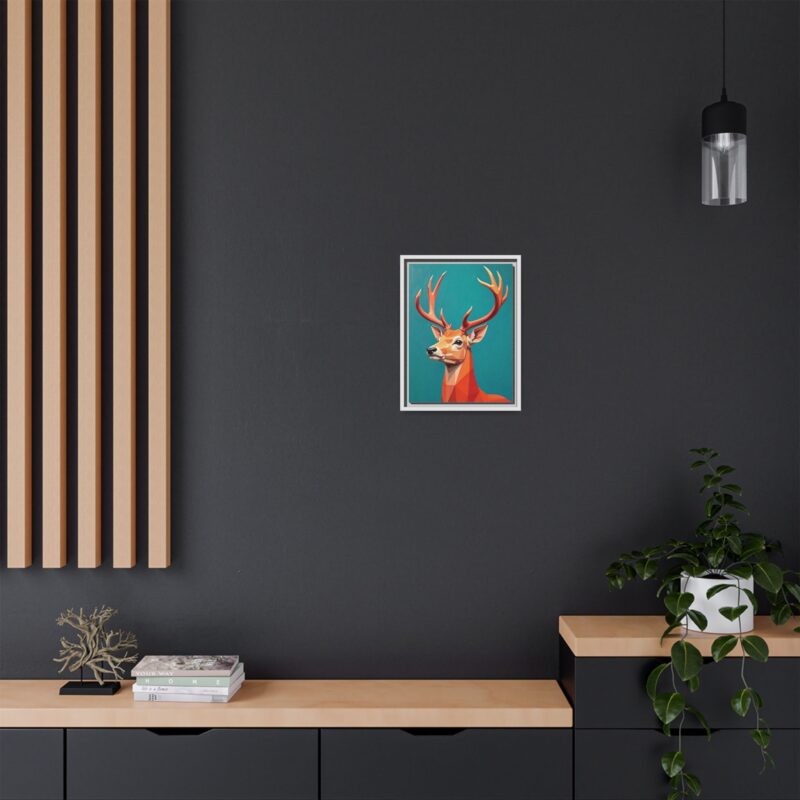 Canvas Art - Low-Poly Deer in Orange, Red, and Pink on Teal Blue Background - Image 52