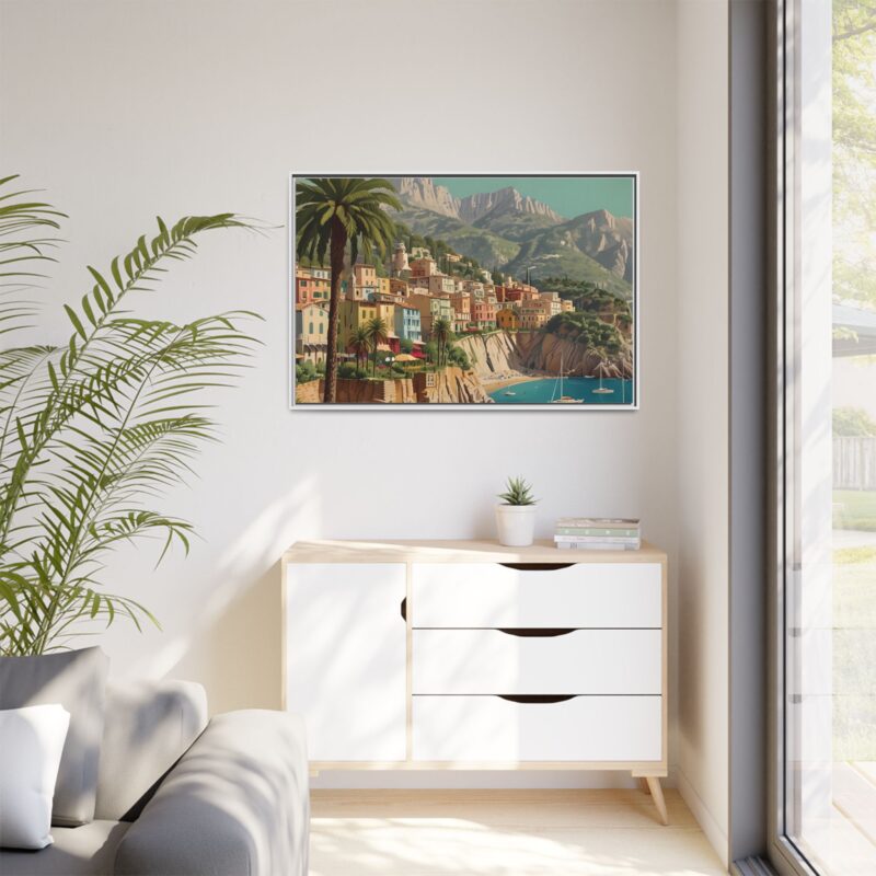 Canvas art of Sun-Drenched Italian Riviera Poster with Sailboats and Palm Trees - Image 117