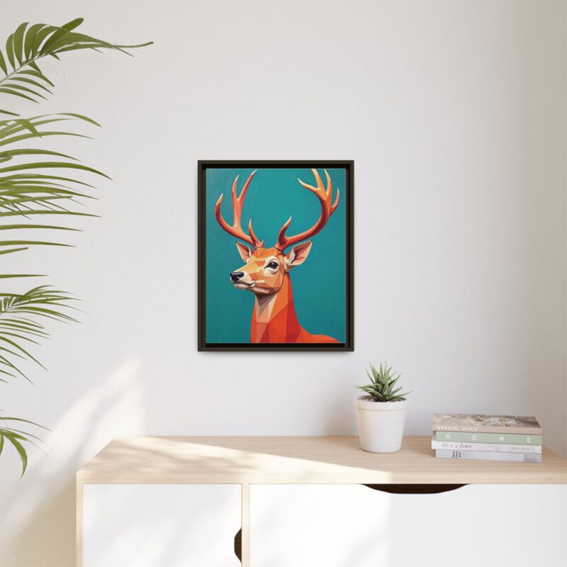 Canvas Art - Low-Poly Deer in Orange, Red, and Pink on Teal Blue Background - Image 53