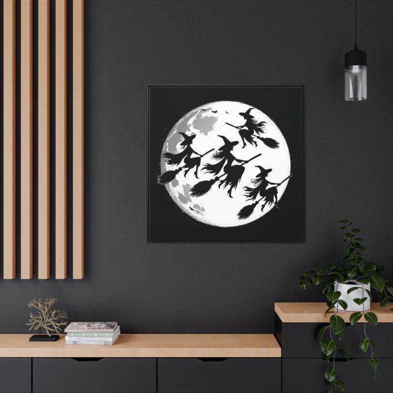 Canvas Wraps - Elegant Witch Silhouettes on Broomsticks Halloween Wall Art