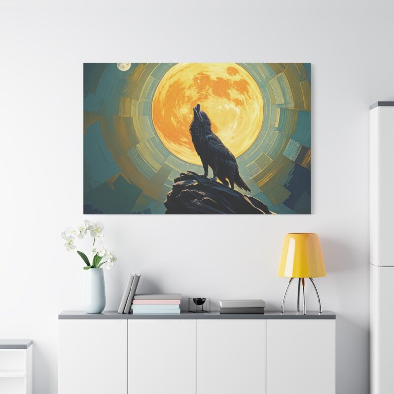 Wolf Howling at the Full Moon Canvas Print Wall Art - Image 67