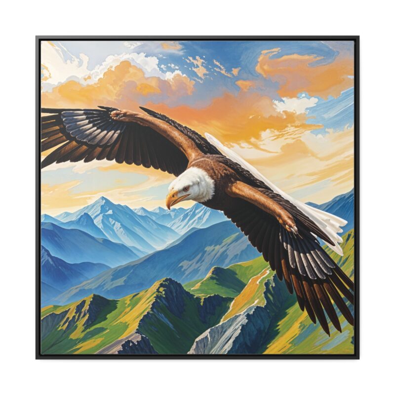 Canvas Wrap: Majestic Eagle in Flight Over Mountains - Image 49