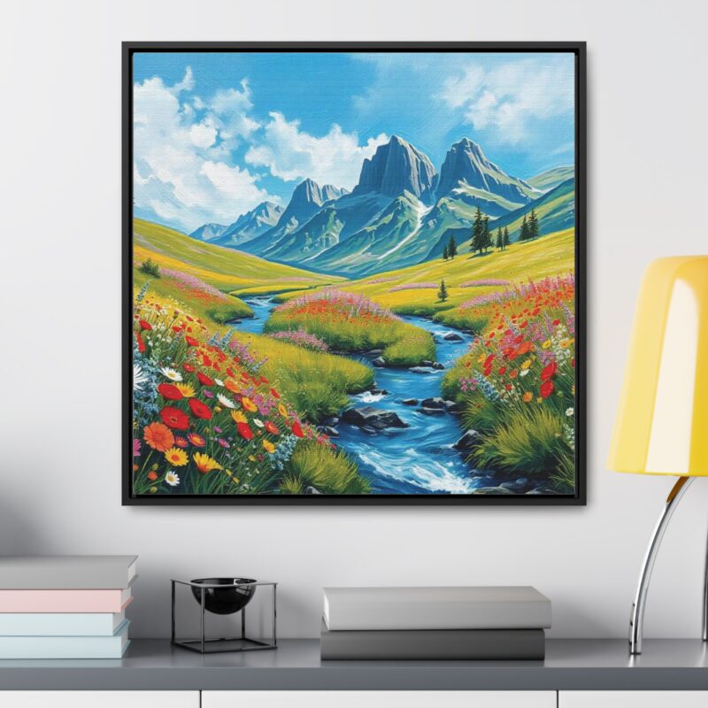Canvas Wrap - Wildflower Meadow with Flowing Stream Square Frame Wall Art - Image 36