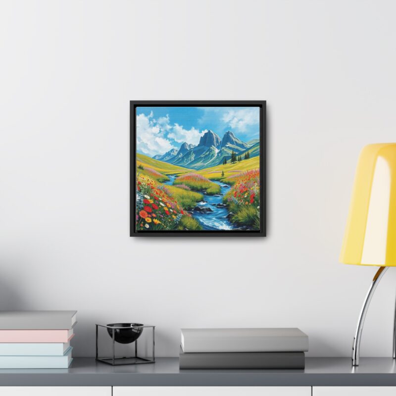 Canvas Wrap - Wildflower Meadow with Flowing Stream Square Frame Wall Art - Image 12