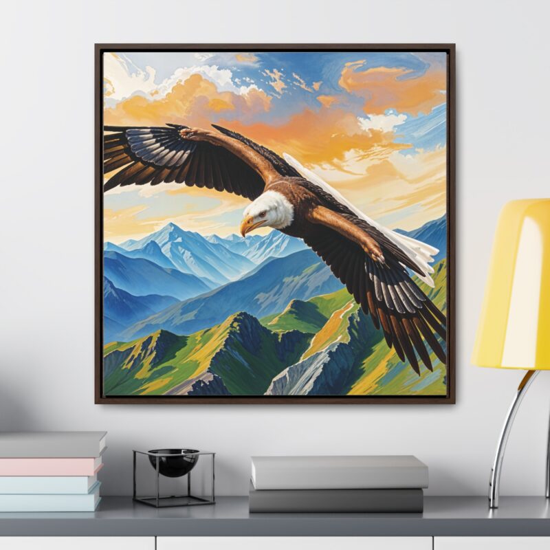 Canvas Wrap: Majestic Eagle in Flight Over Mountains - Image 64