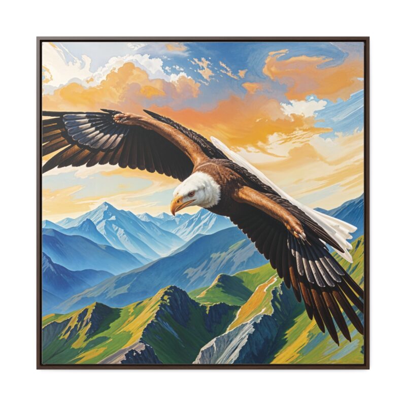 Canvas Wrap: Majestic Eagle in Flight Over Mountains - Image 53