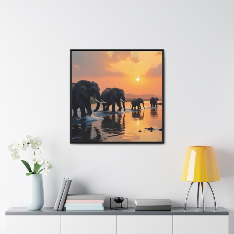 Canvas Wraps - Elephants Crossing a River at Dawn - Image 52
