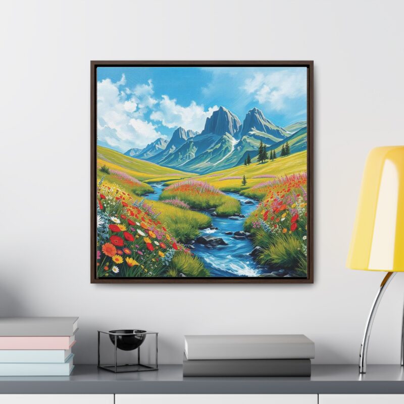 Canvas Wrap - Wildflower Meadow with Flowing Stream Square Frame Wall Art - Image 32