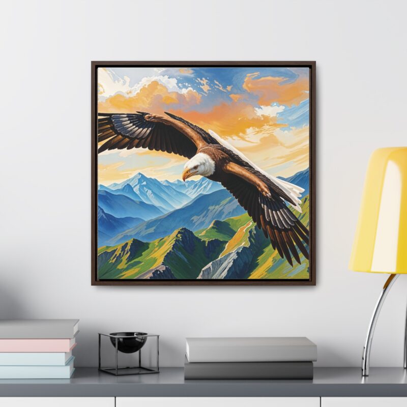 Canvas Wrap: Majestic Eagle in Flight Over Mountains - Image 40