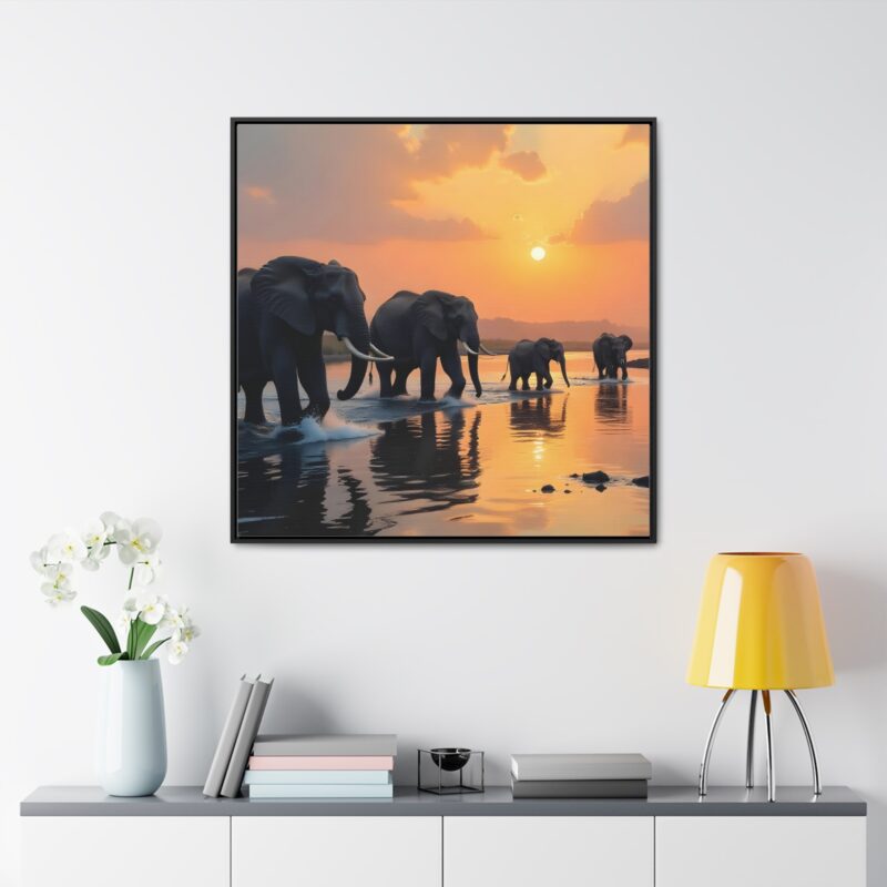 Canvas Wraps - Elephants Crossing a River at Dawn - Image 44