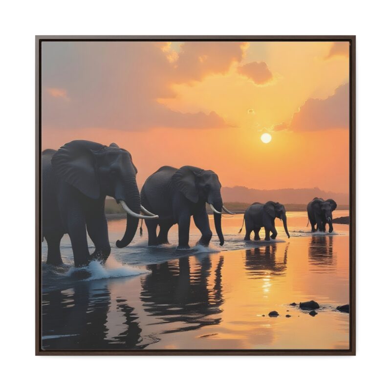 Canvas Wraps - Elephants Crossing a River at Dawn - Image 53