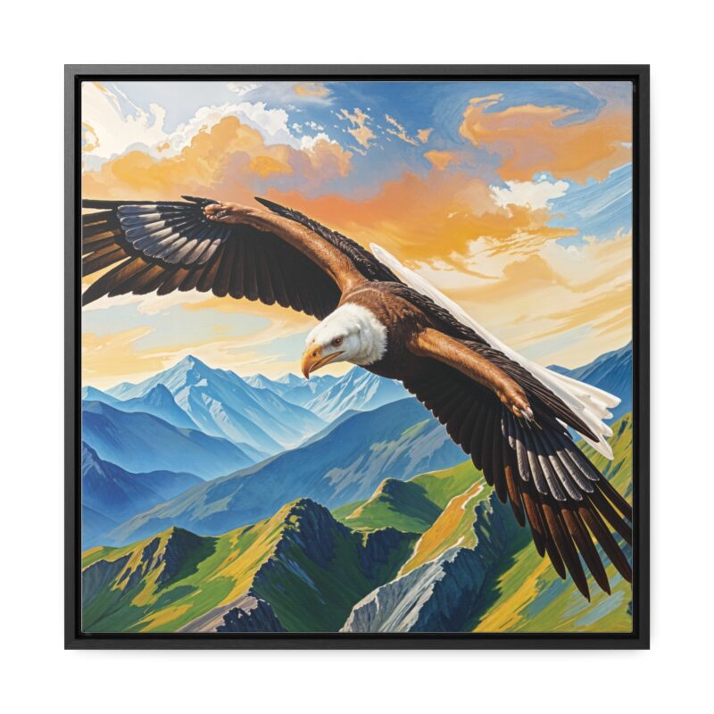 Canvas Wrap: Majestic Eagle in Flight Over Mountains - Image 33