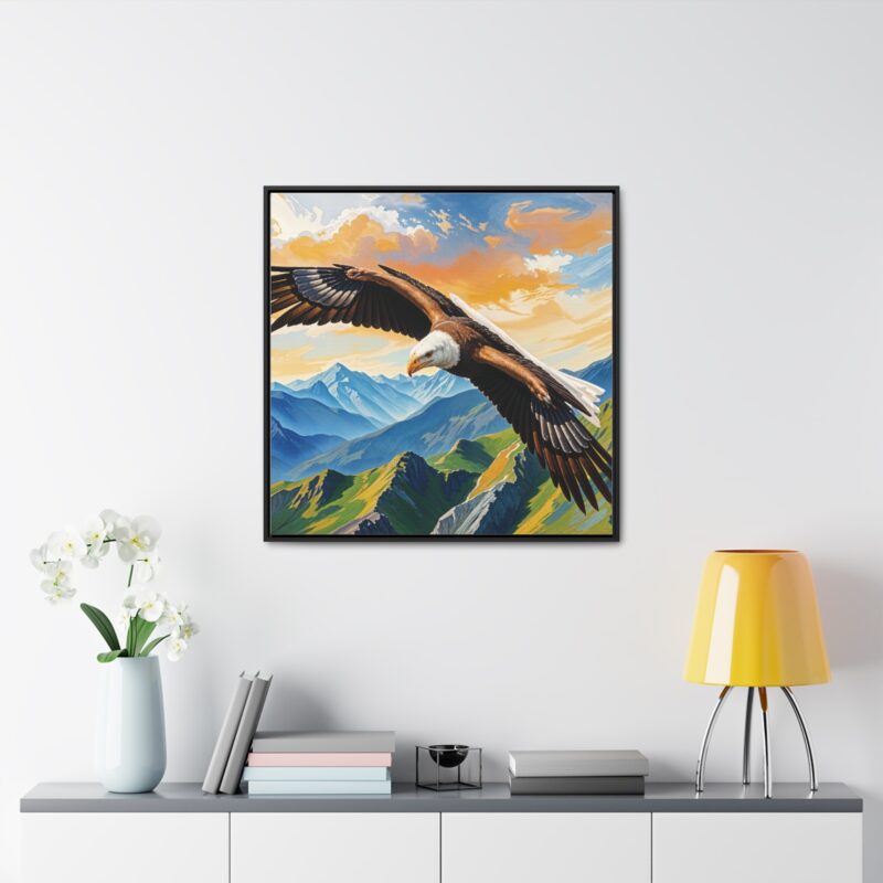Canvas Wrap: Majestic Eagle in Flight Over Mountains - Image 60