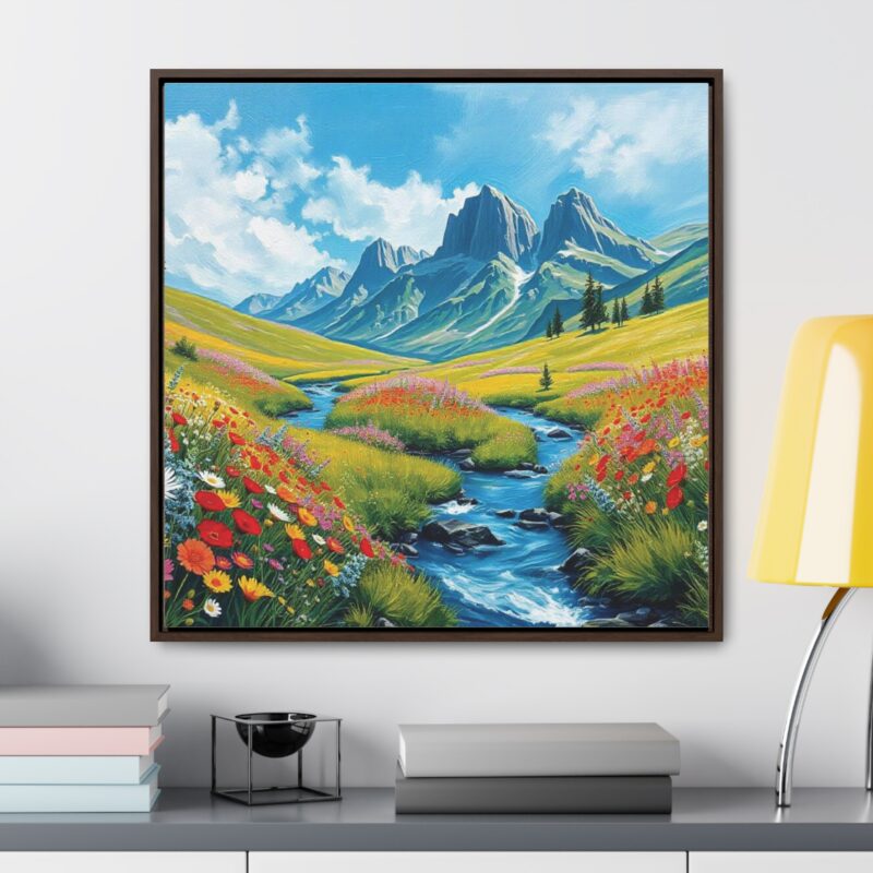 Canvas Wrap - Wildflower Meadow with Flowing Stream Square Frame Wall Art - Image 56