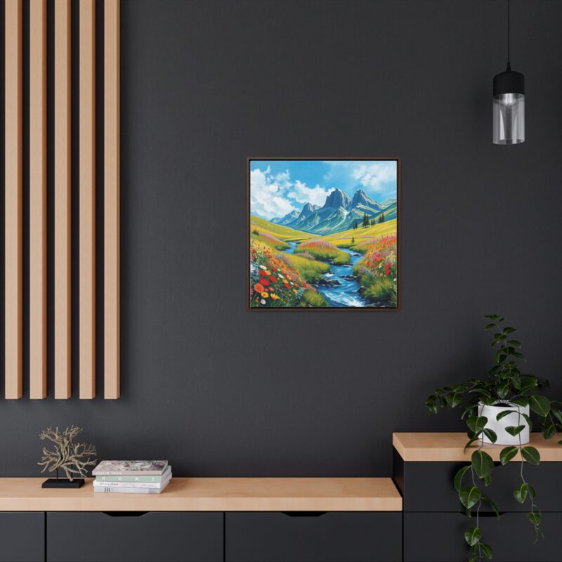 Canvas Wrap - Wildflower Meadow with Flowing Stream Square Frame Wall Art - Image 40