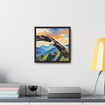 Canvas Wrap: Majestic Eagle in Flight Over Mountains