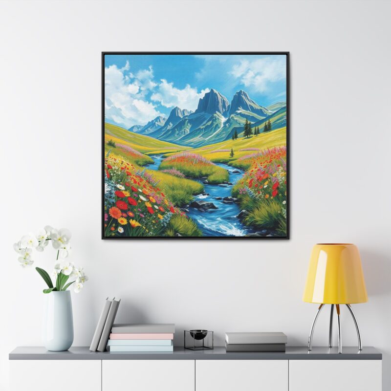 Canvas Wrap - Wildflower Meadow with Flowing Stream Square Frame Wall Art - Image 44