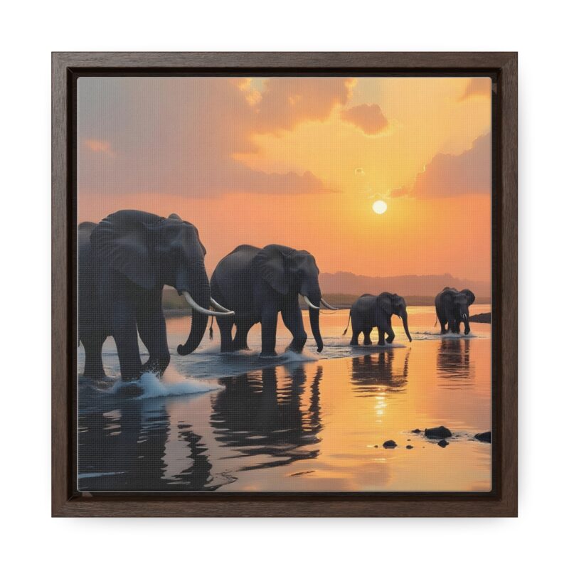 Canvas Wraps - Elephants Crossing a River at Dawn - Image 5
