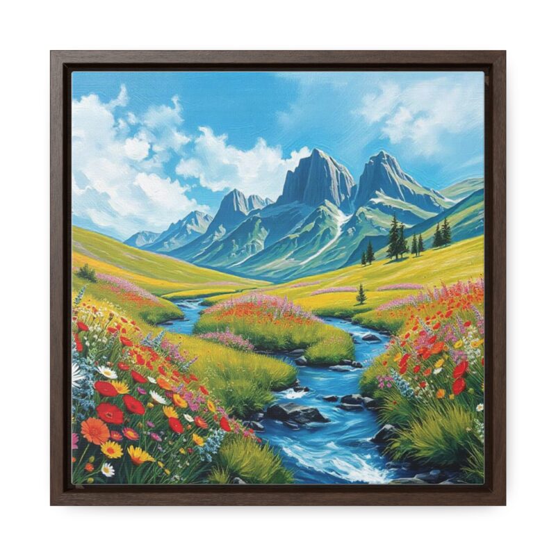 Canvas Wrap - Wildflower Meadow with Flowing Stream Square Frame Wall Art - Image 13