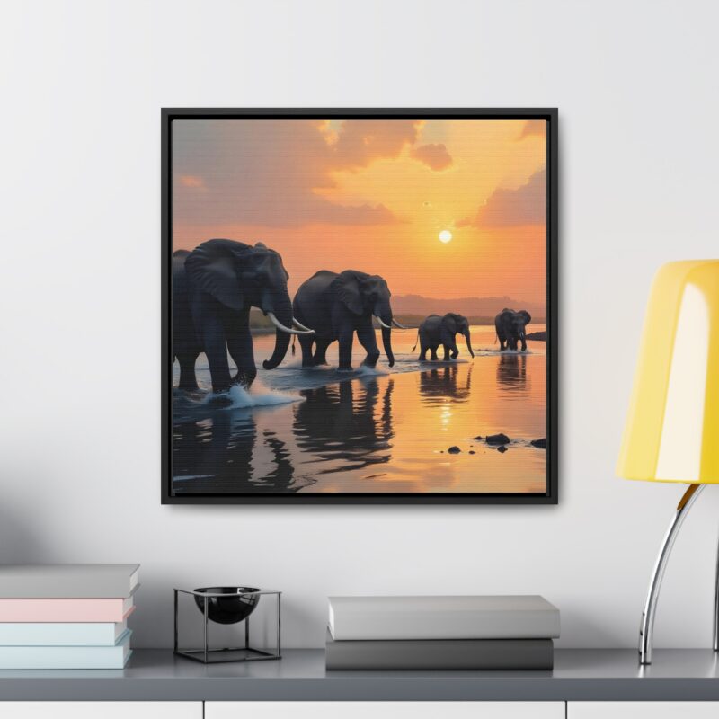 Canvas Wraps - Elephants Crossing a River at Dawn - Image 28