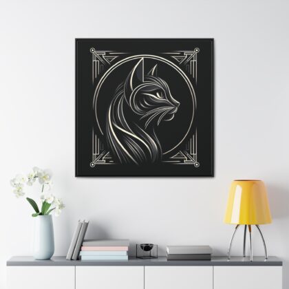 Sophisticated Black Cat in Art Deco Style - Elegant Metallic Wall Art