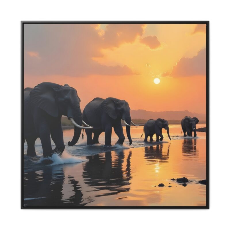Canvas Wraps - Elephants Crossing a River at Dawn - Image 41