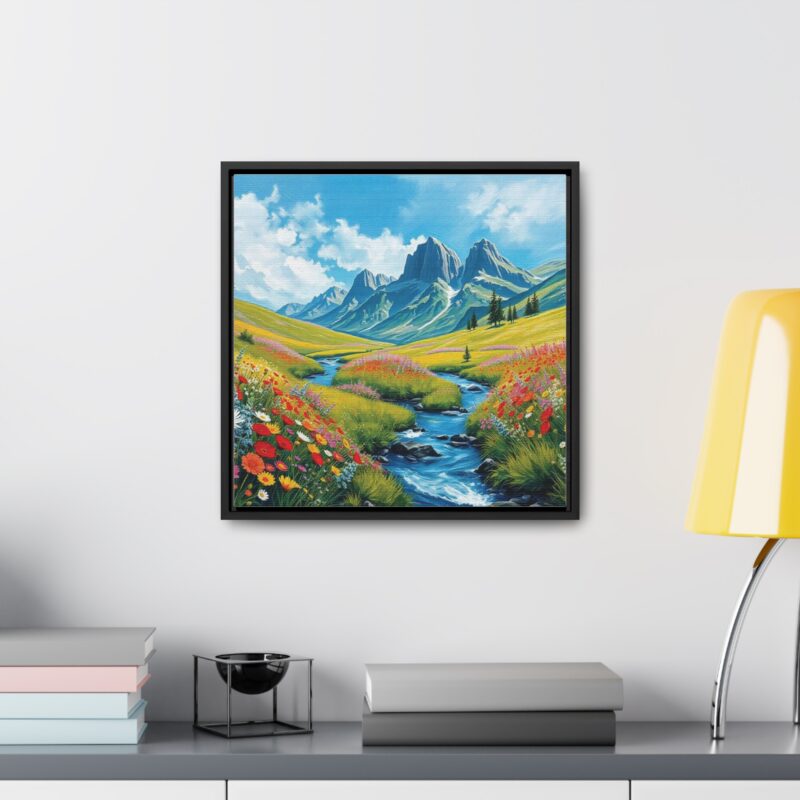 Canvas Wrap - Wildflower Meadow with Flowing Stream Square Frame Wall Art - Image 20
