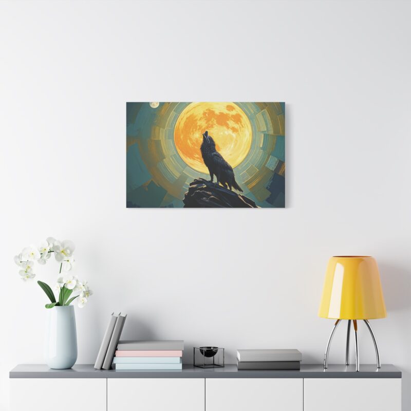 Wolf Howling at the Full Moon Canvas Print Wall Art - Image 27